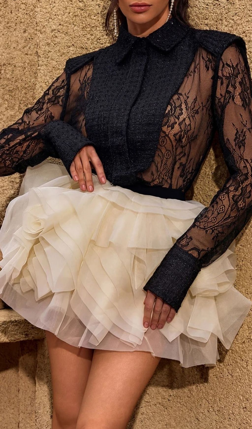 Chasya Black Lace Long Sleeve Shirt - Sheer Elegance & Sultry Style