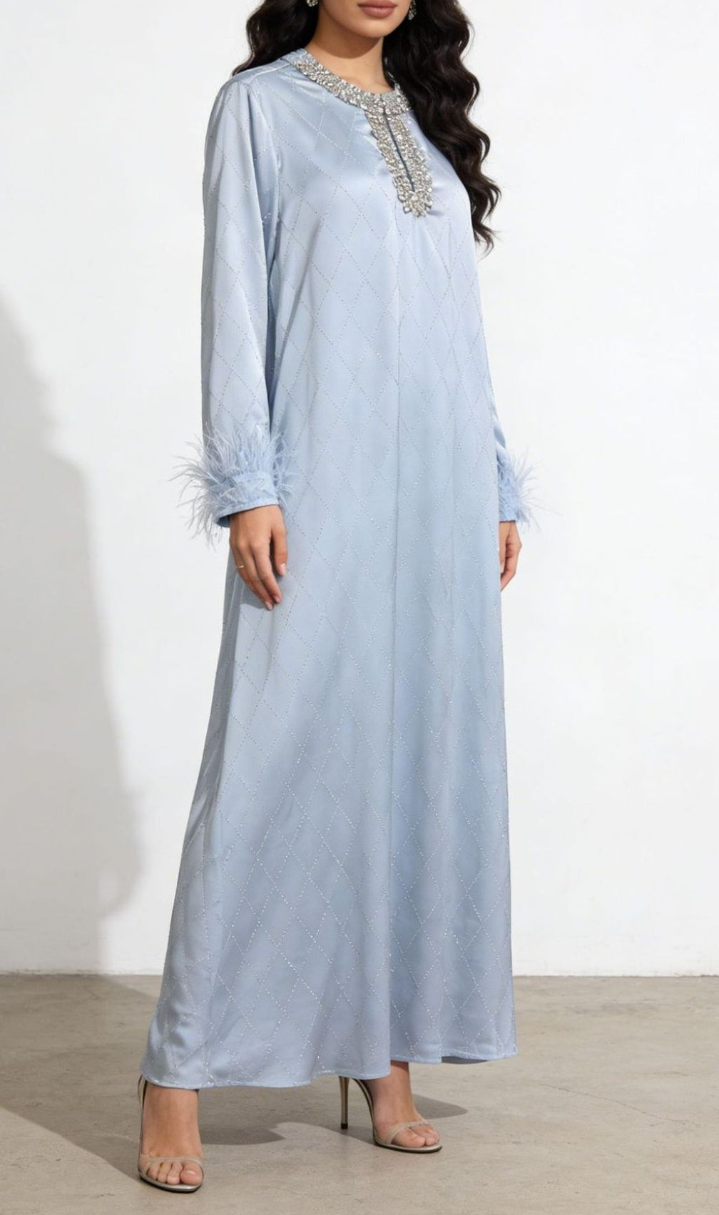 Karuka Opulent Embellished Feather Long Sleeve Maxi Dress