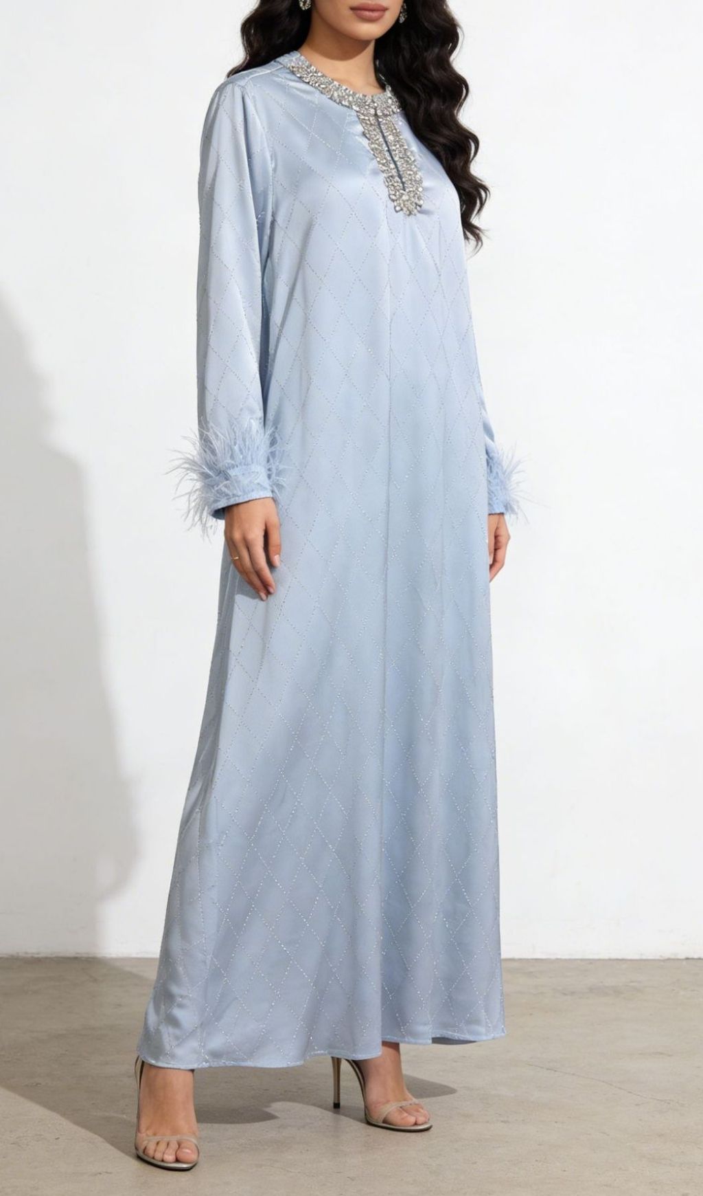 Karuka Opulent Embellished Feather Long Sleeve Maxi Dress