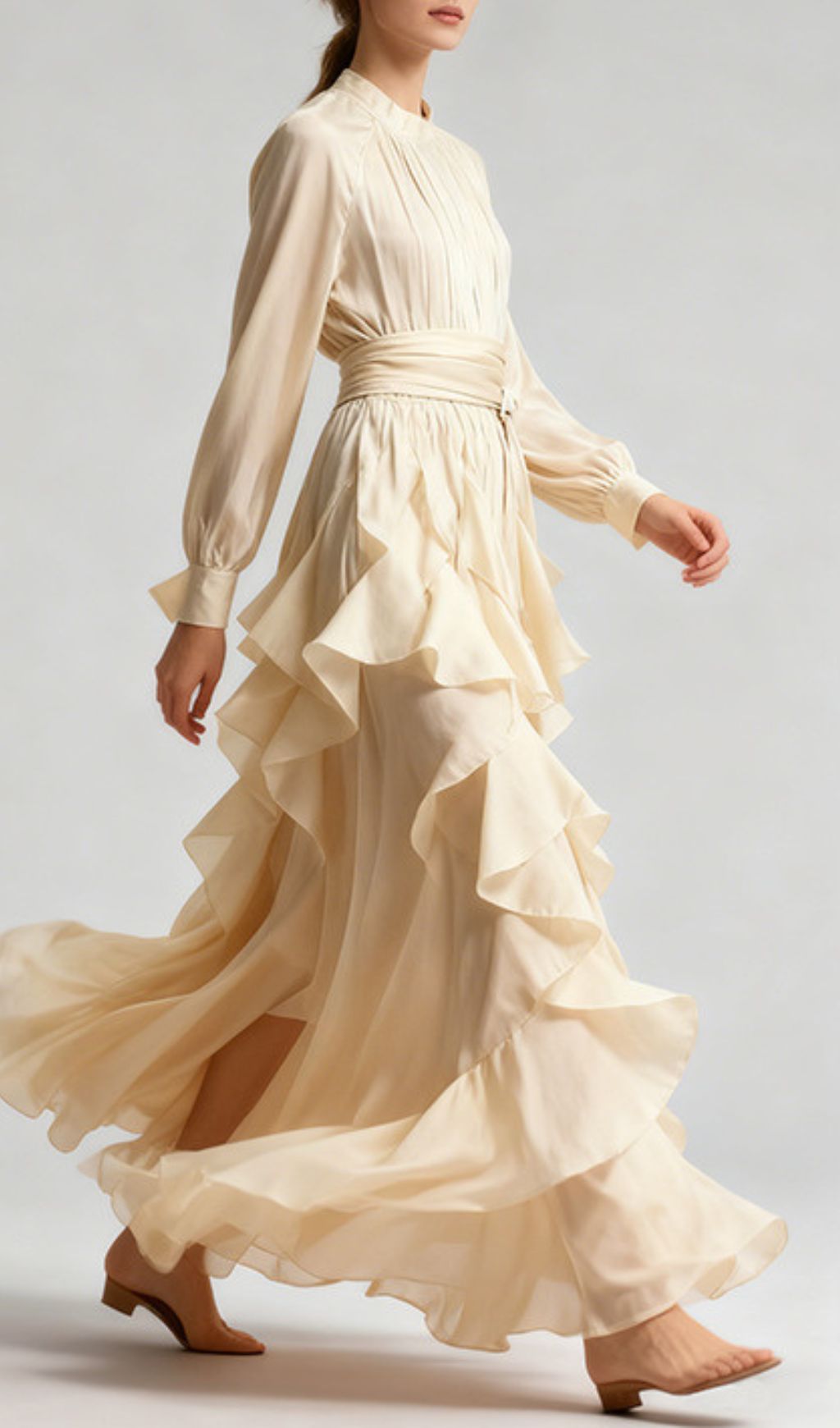 Joop Romantic Ruffle Maxi Dress - Elegant Long Sleeve Gown