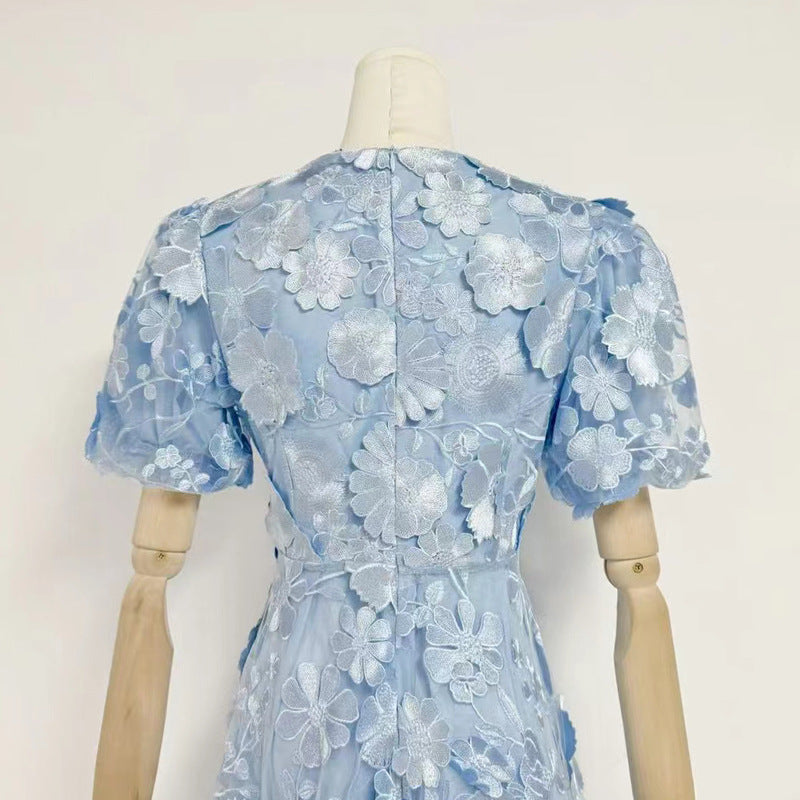 Chayan Flower Embroidery Mini Dress