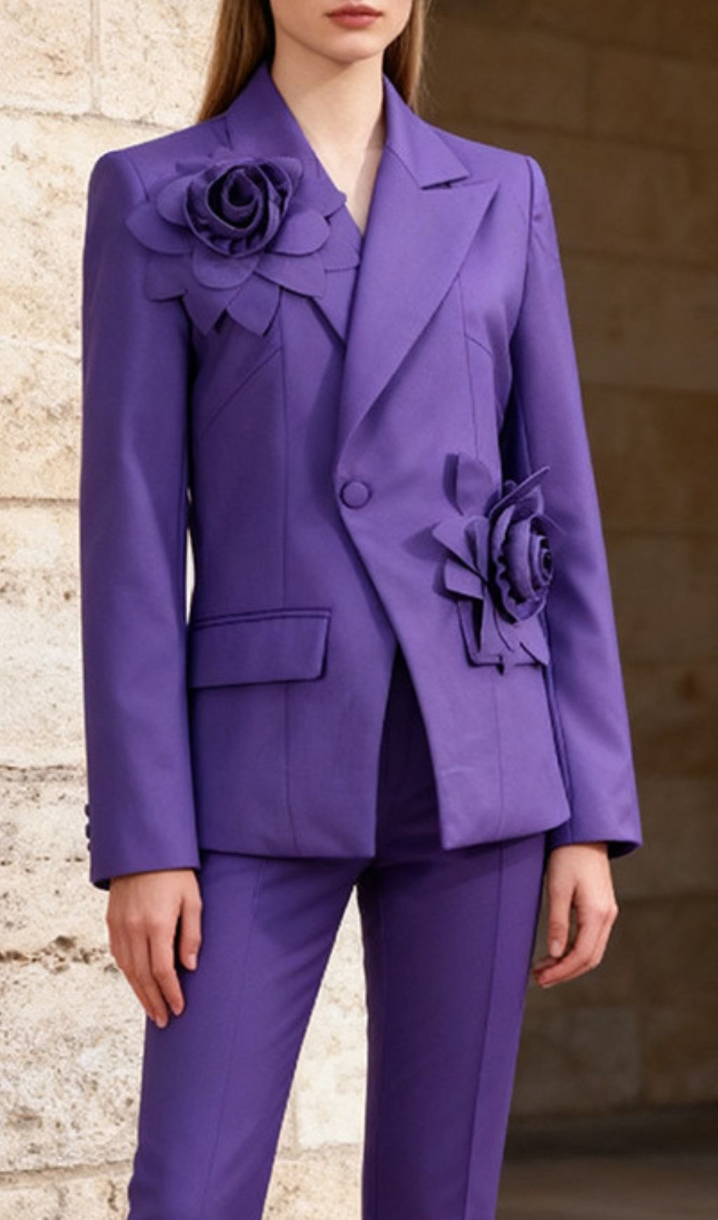 Idony Purple 3D Flower Blazer - Bold Floral Chic for Women