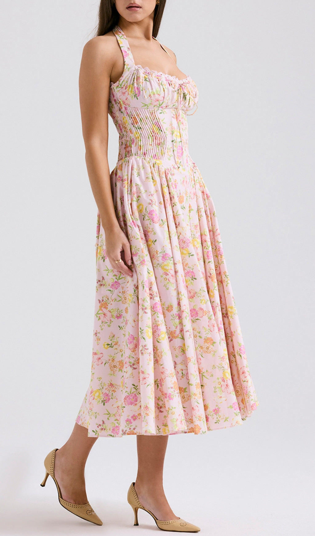 Allegro Pink Floral Midi Dress