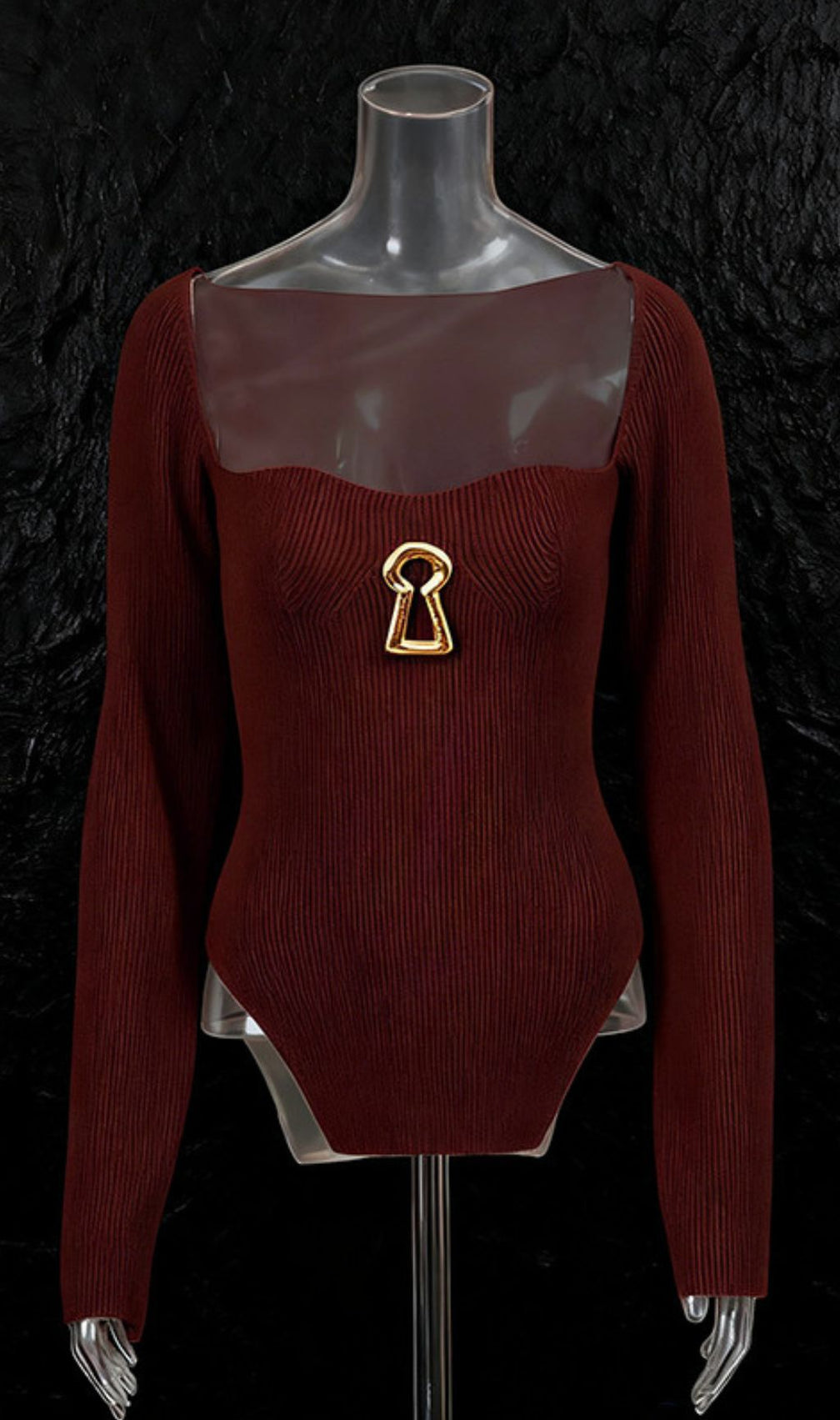 Evolia Enchant Keyhole Ribbed Knit Long Sleeve Top