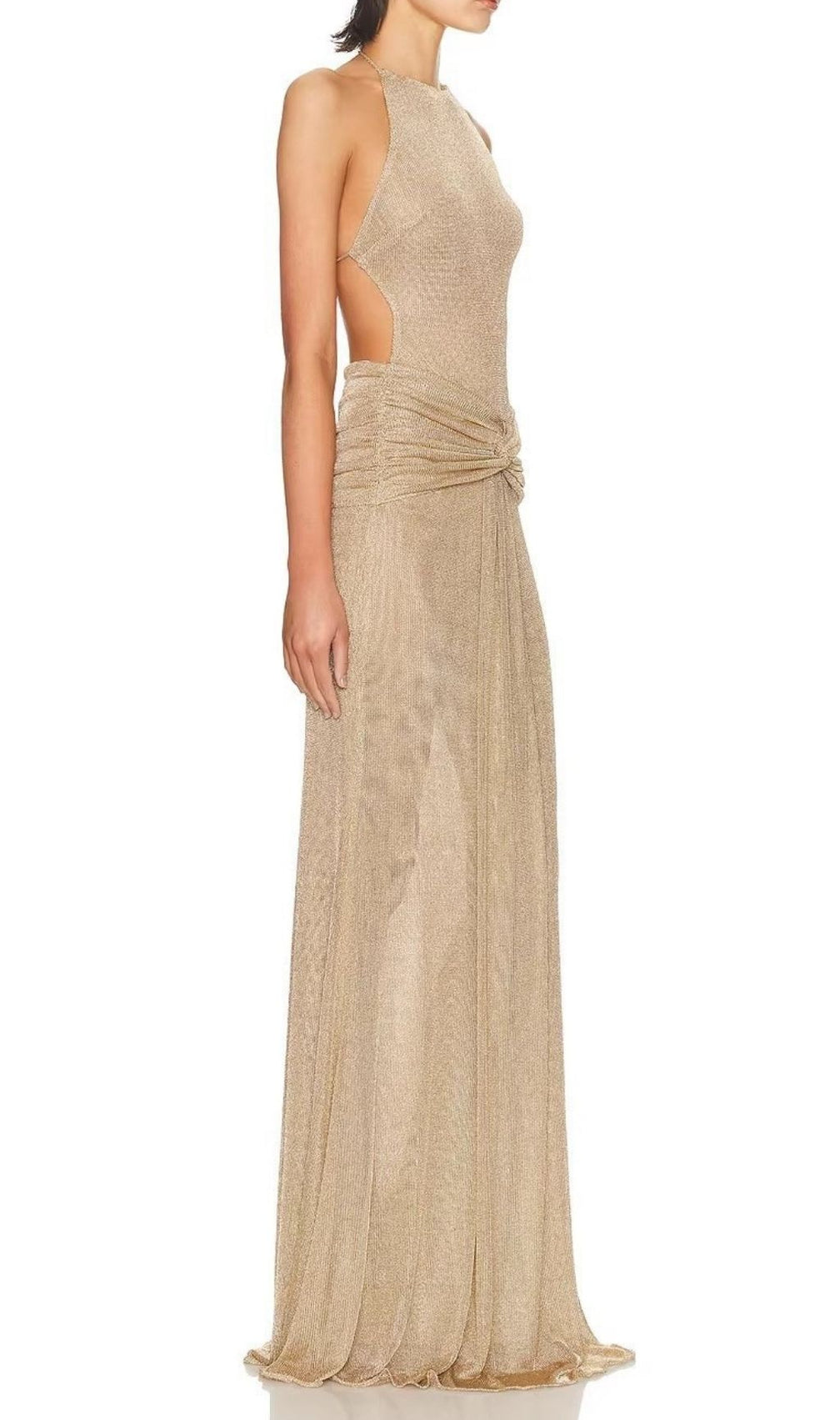 Ketaki Shimmering Halter Ruched Maxi Dress - Elegant Evening Gown