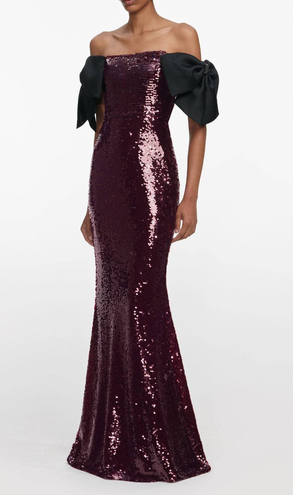 Jurek Sequin Off-Shoulder Bow Maxi Gown - Glamorous Formal Dress