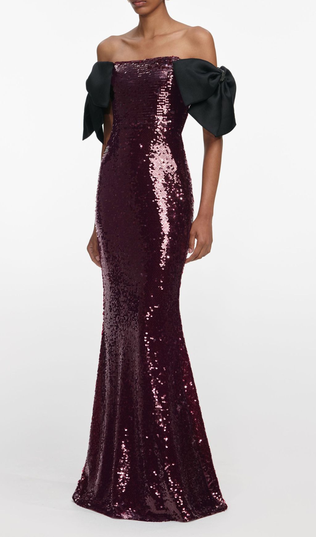 Jurek Sequin Off-Shoulder Bow Maxi Gown - Glamorous Formal Dress