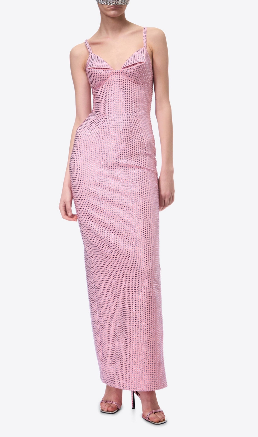 Basima Pink Strappy Embellished Maxi Dress