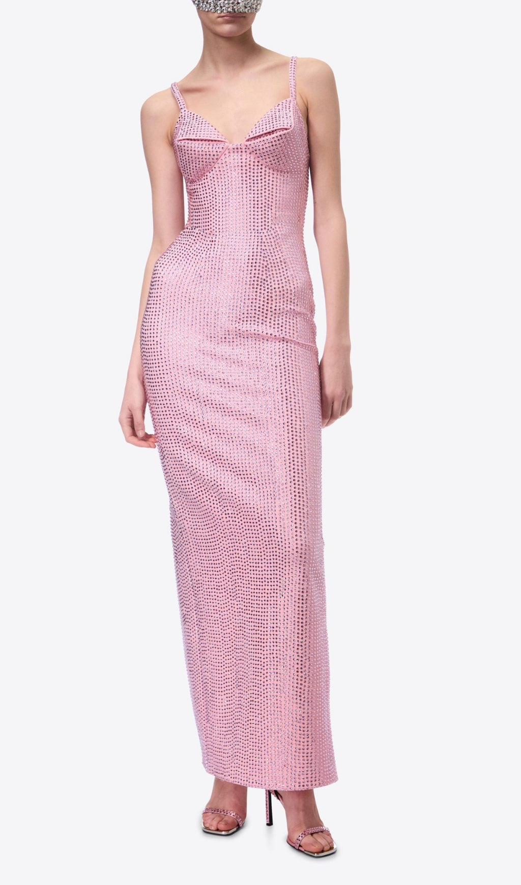 Basima Pink Strappy Embellished Maxi Dress