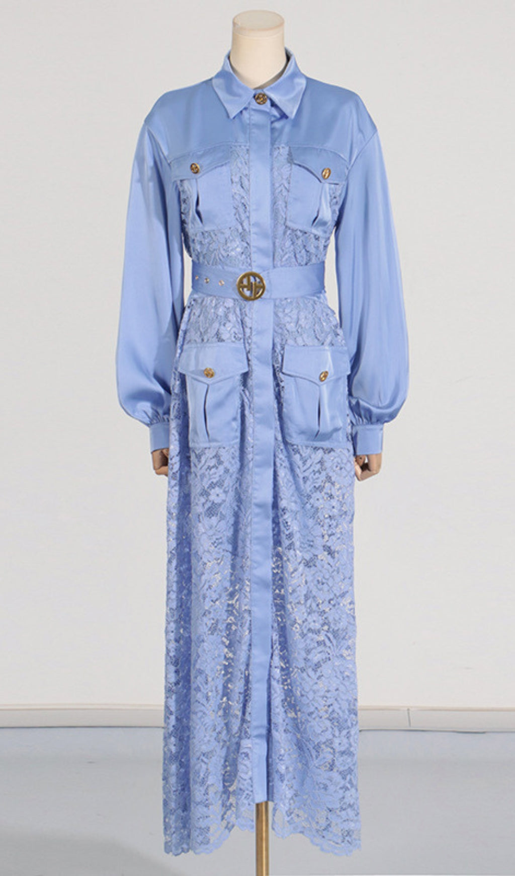 Carissa Embroidery Belt Long Sleeve Maxi Dress