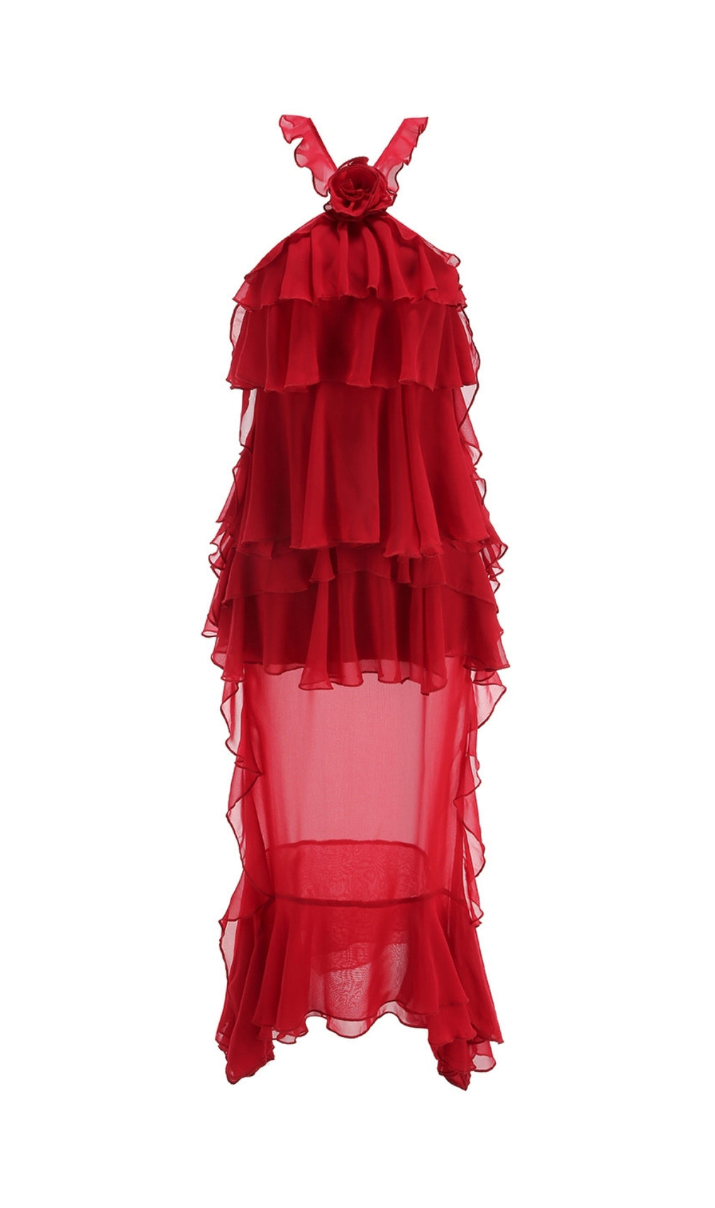 Eleri Red Flower Ruffle Maxi Dress