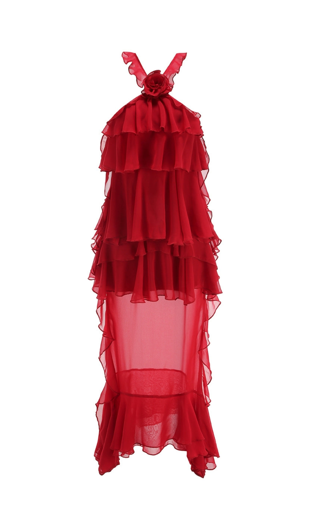 Eleri Red Flower Ruffle Maxi Dress