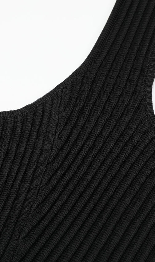 Kimiye Black Ribbed Knit Sleeveless Mini Dress - Chic & Comfortable