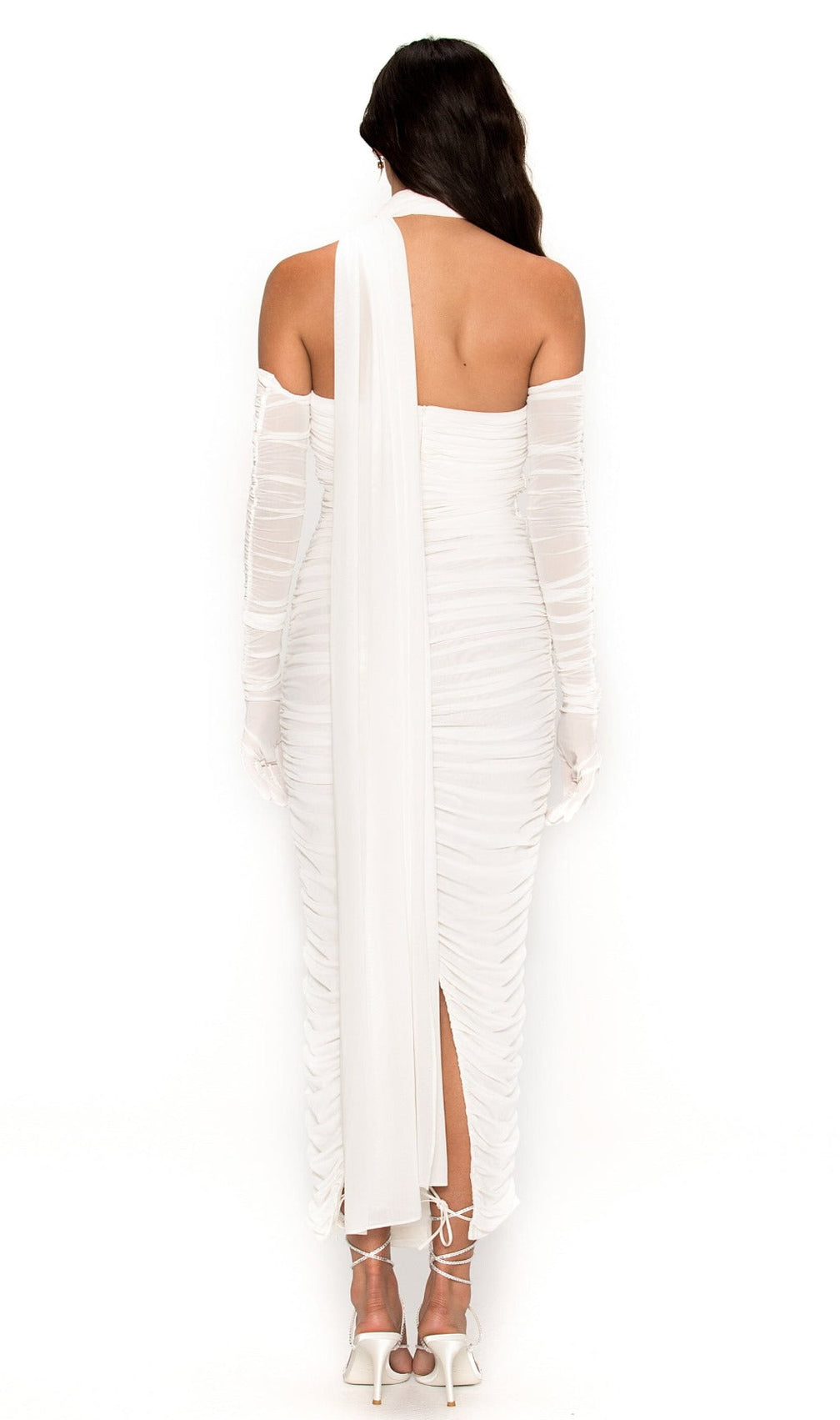Bandeau Halter Midi Dress In White