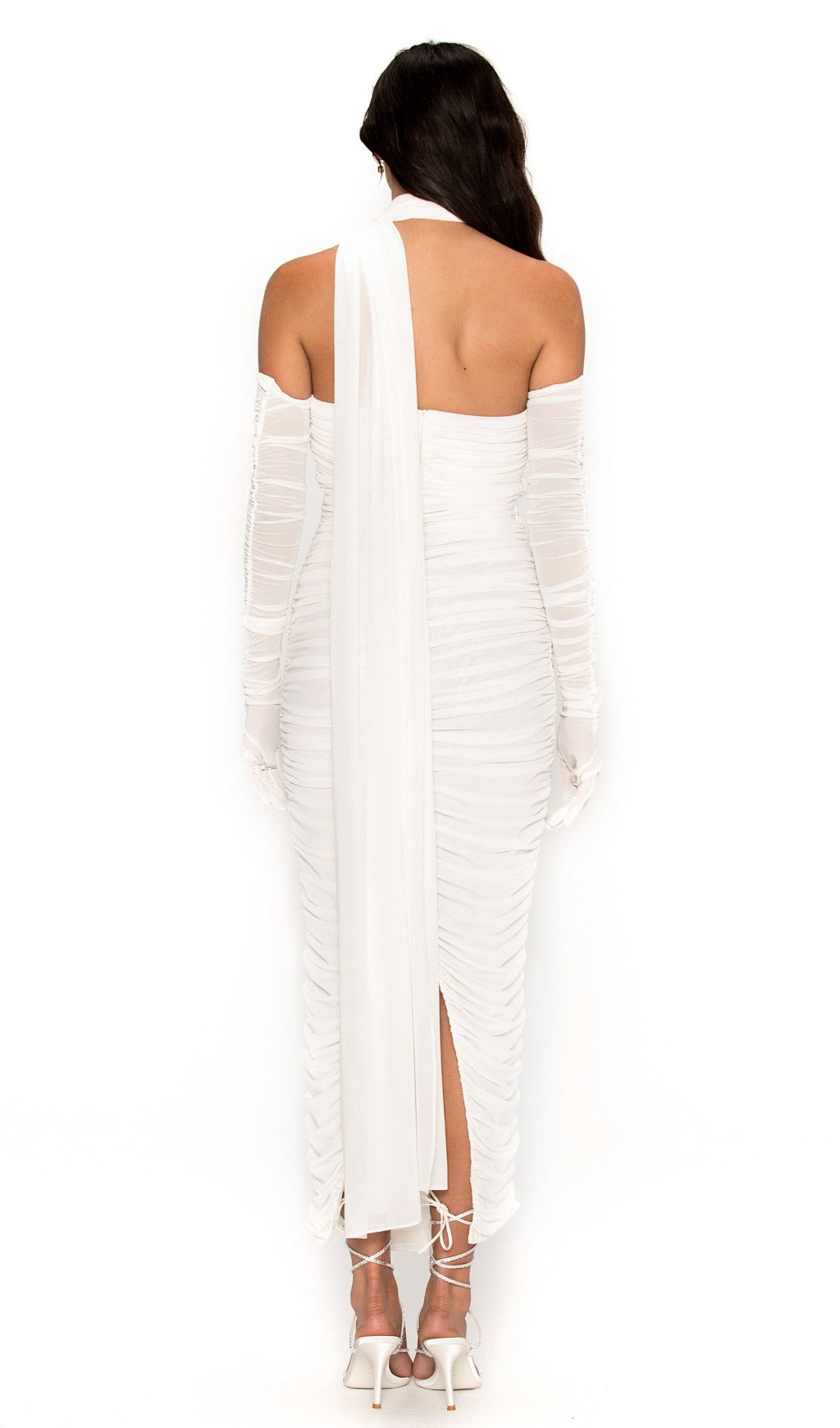 Bandeau Halter Midi Dress In White