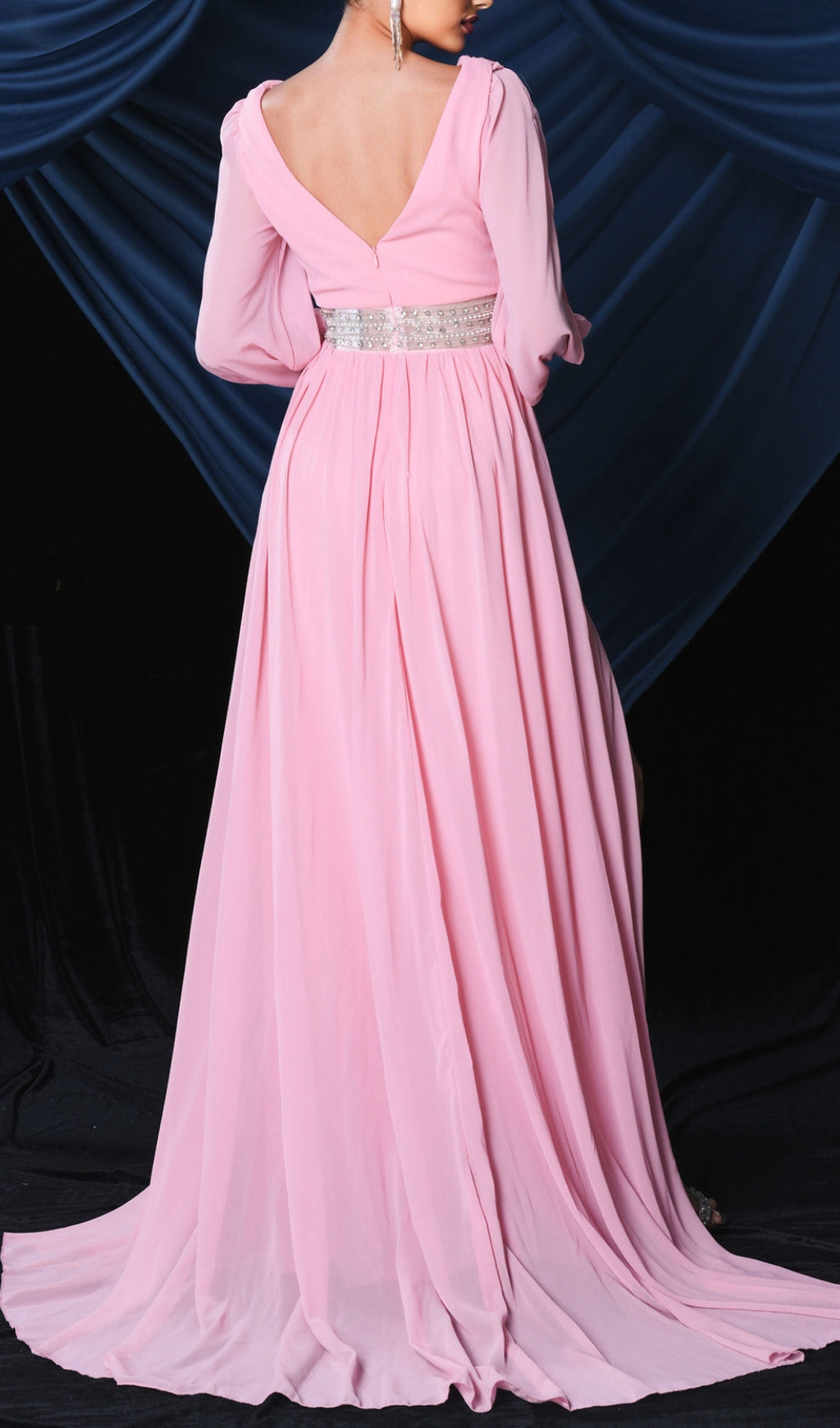Boheme Pink Long Sleeve Pearl Maxi Dress