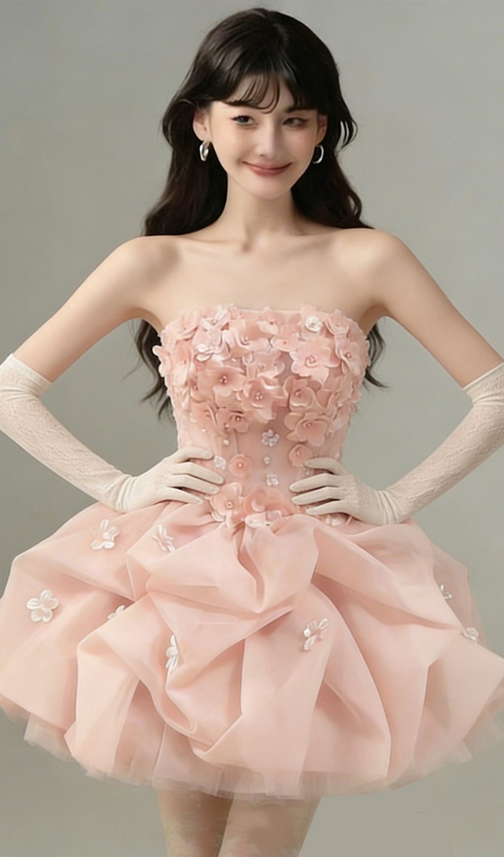 Krista Pink Strapless Flower Mini Dress