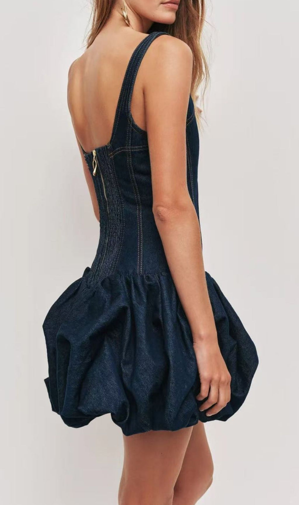 Kifle Chic Denim Mini Dress - Fitted Bodice & Playful Bubble Hem
