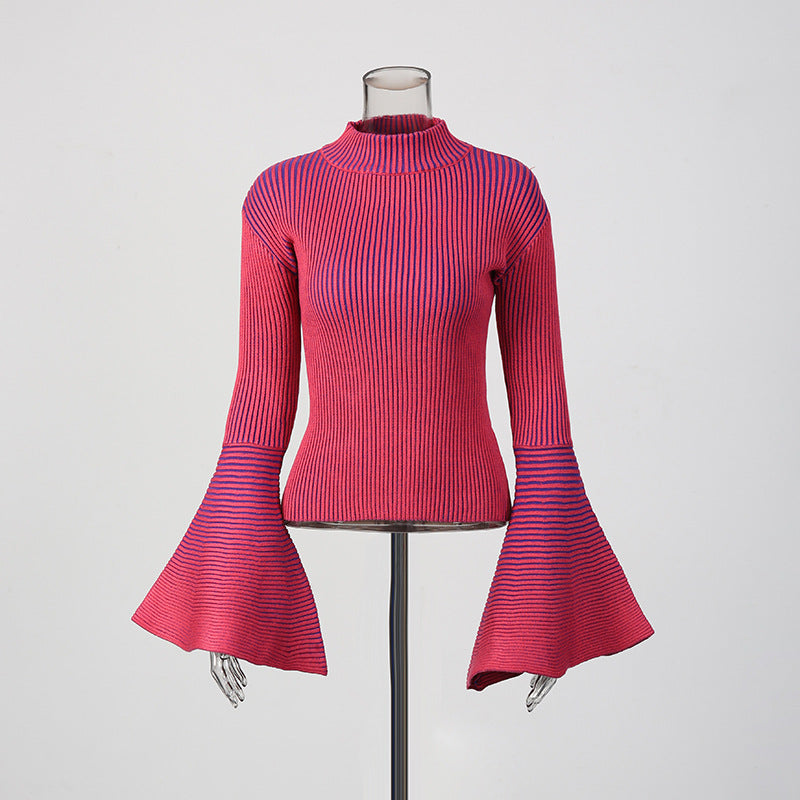 Janli Ribbed Striped Bell Sleeve Sweater - Chic Knit Top