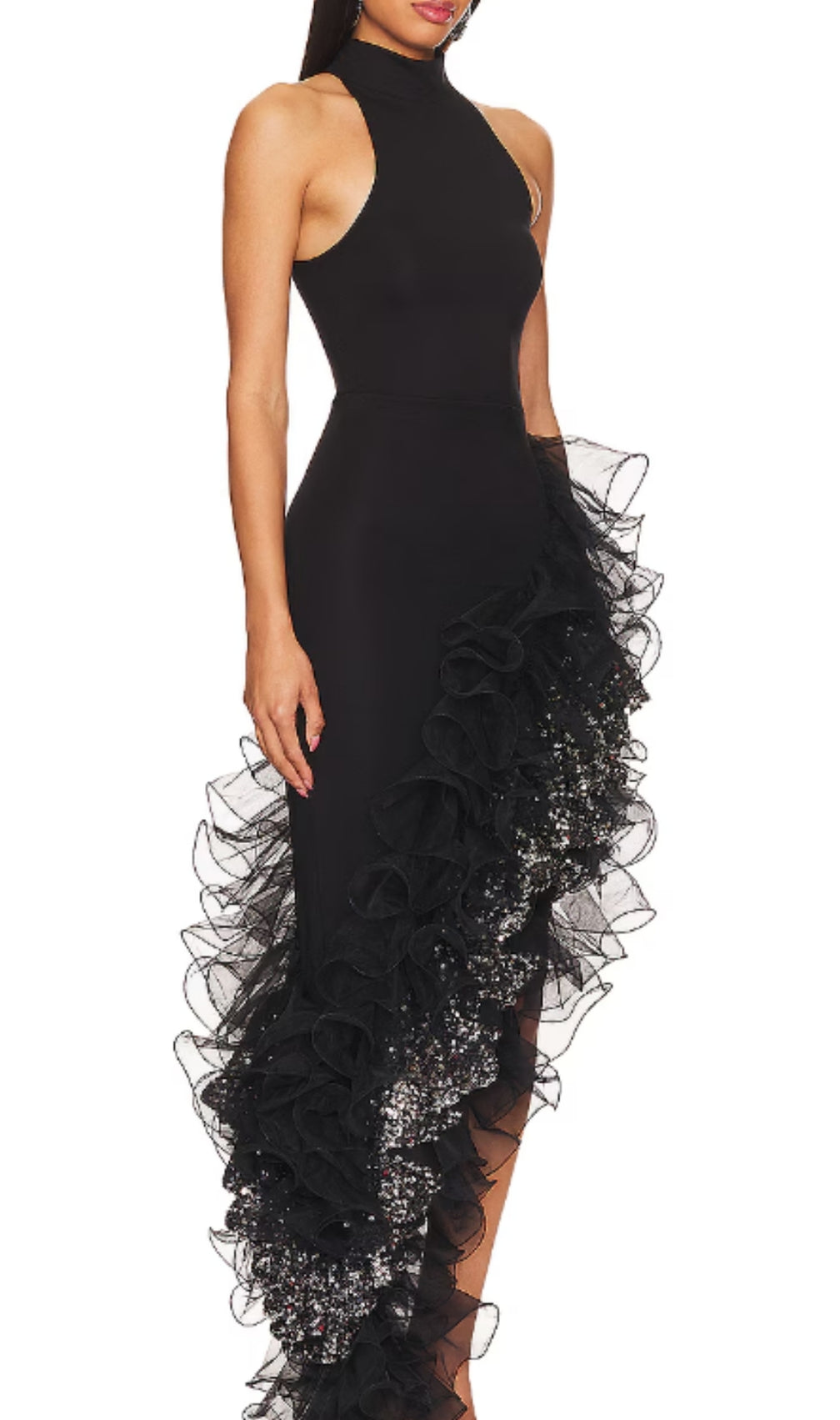 Donny Black Halter Mesh Maxi Dress