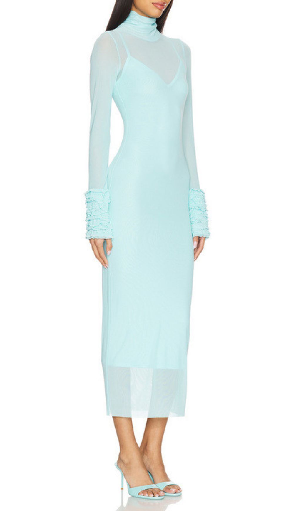 Fabunni Long Sleeve Mesh Midi Dress
