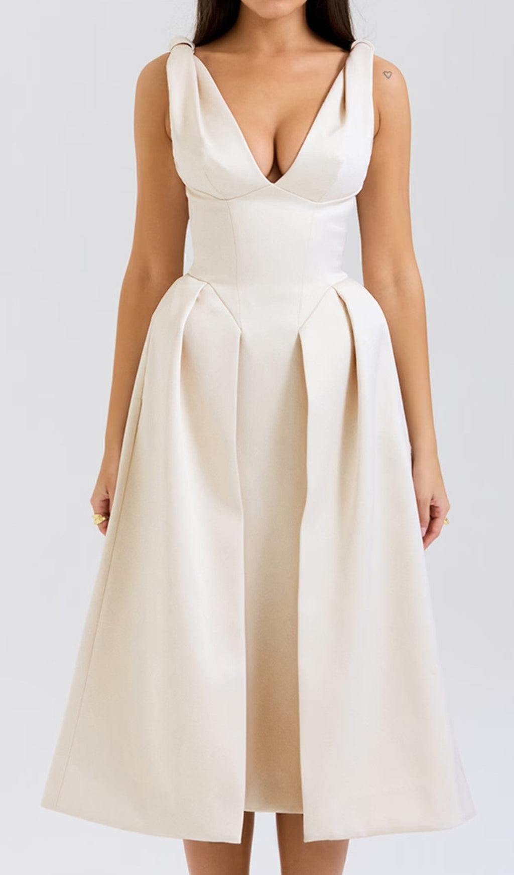 Dilanne Ivory V-Neck Midi Dress