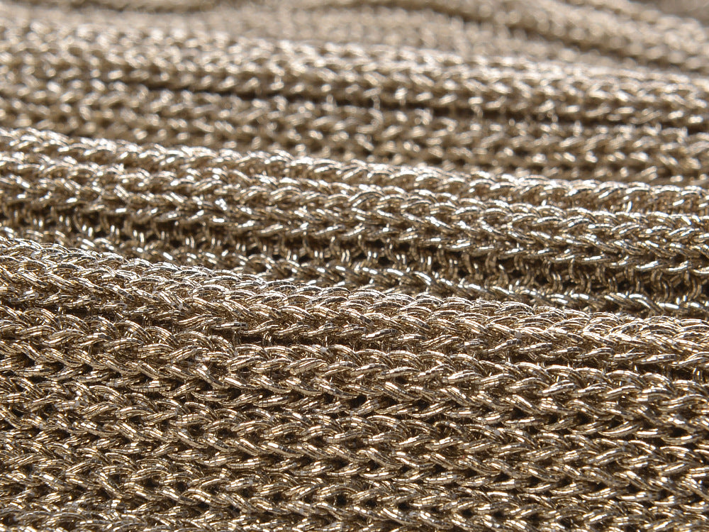 Shimmering Metallic Knit Mini Dress | V-Neck, Pockets & Ruffle Hem