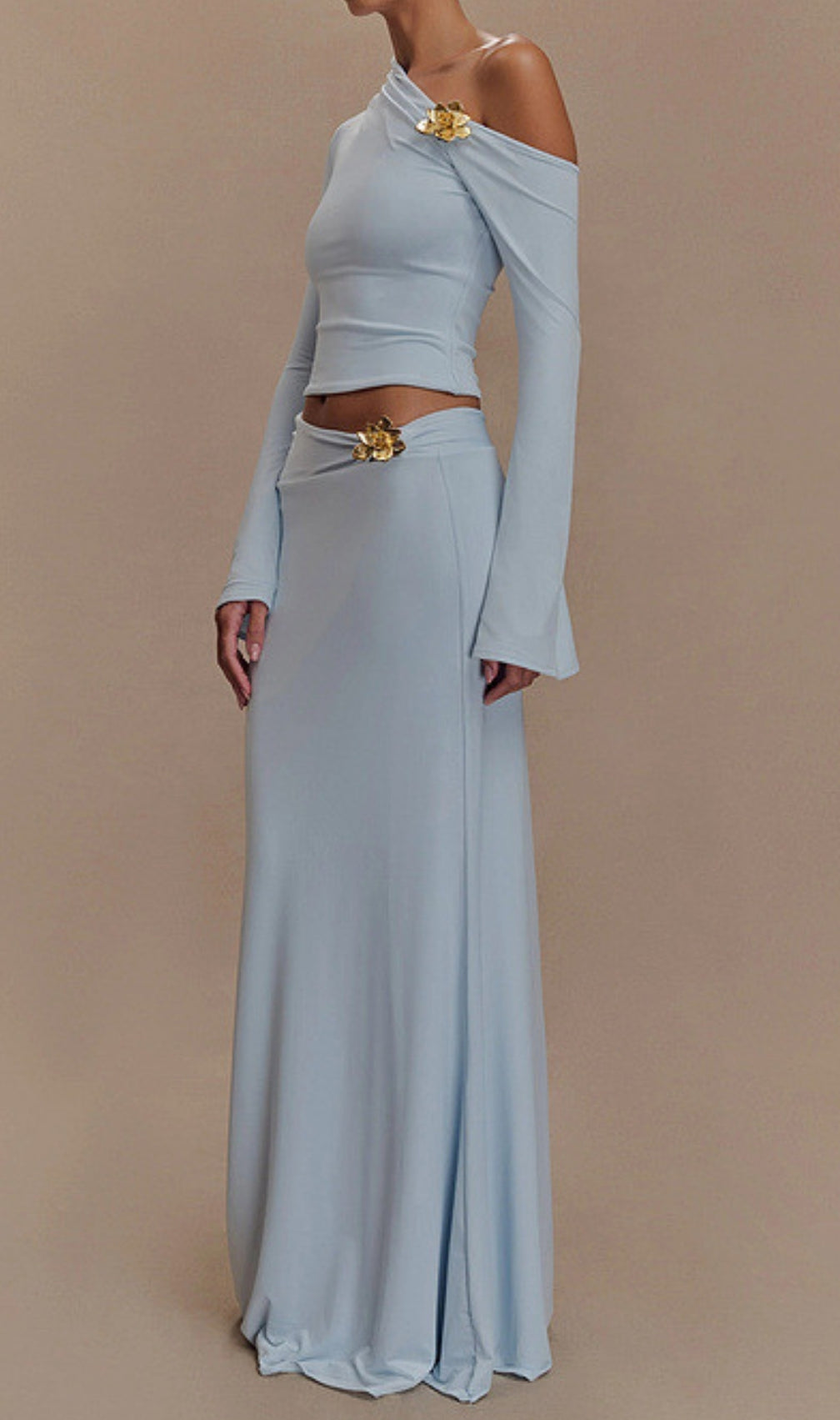 Elmarie Blue Long Sleeve Top & Maxi Skirt Set