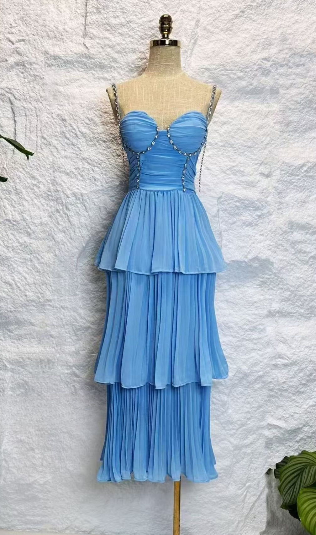 Diamond Pleated Layered Midi Dress