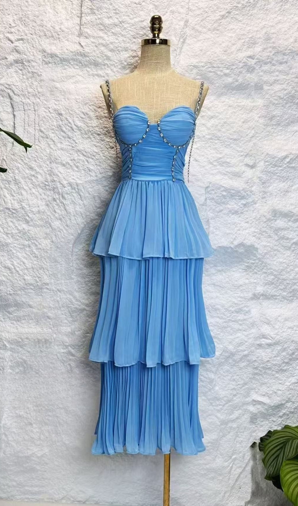 Diamond Pleated Layered Midi Dress