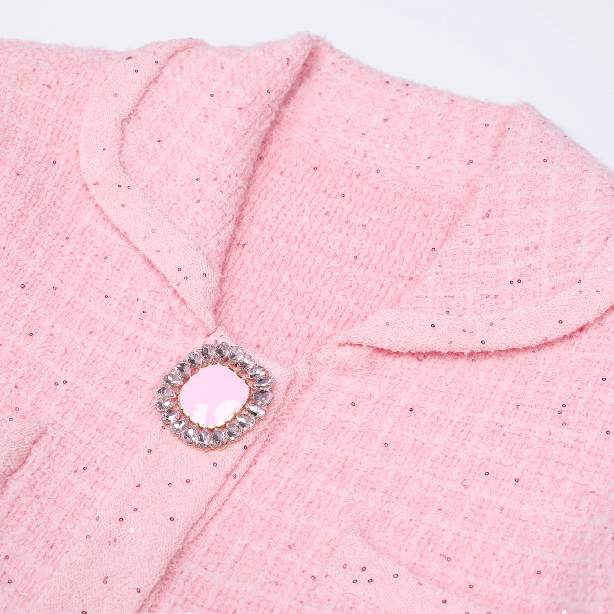 Joanna Luxe Tweed-Inspired Knit Mini Dress | Embellished Button & Pockets