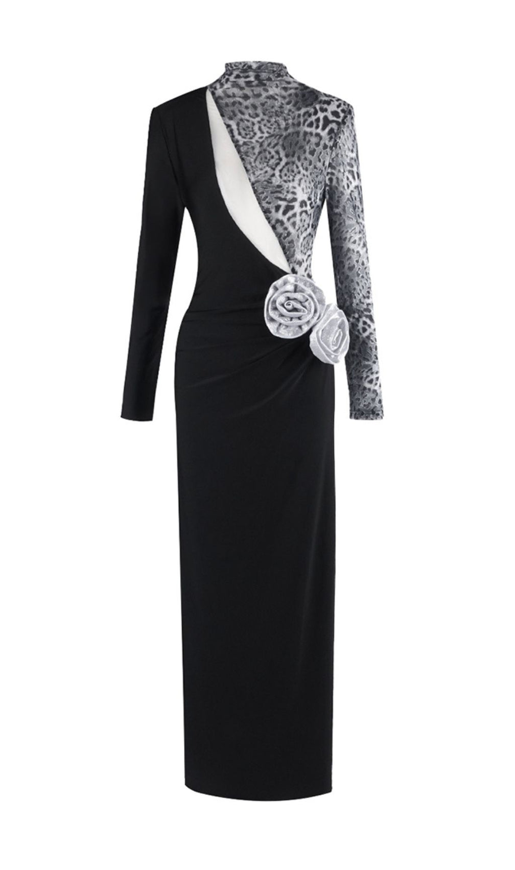 Faye Black Leopard Flower Maxi Dress
