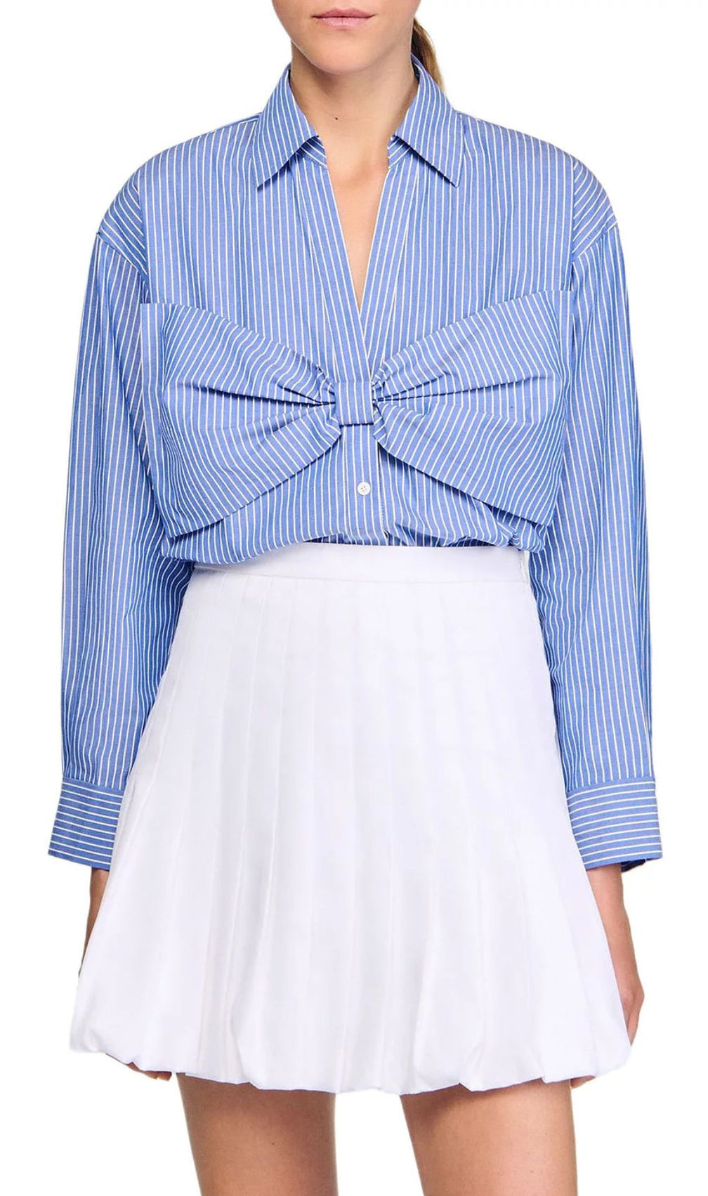 Effortless Chic: Striped Oversized Bow Cotton Blouse