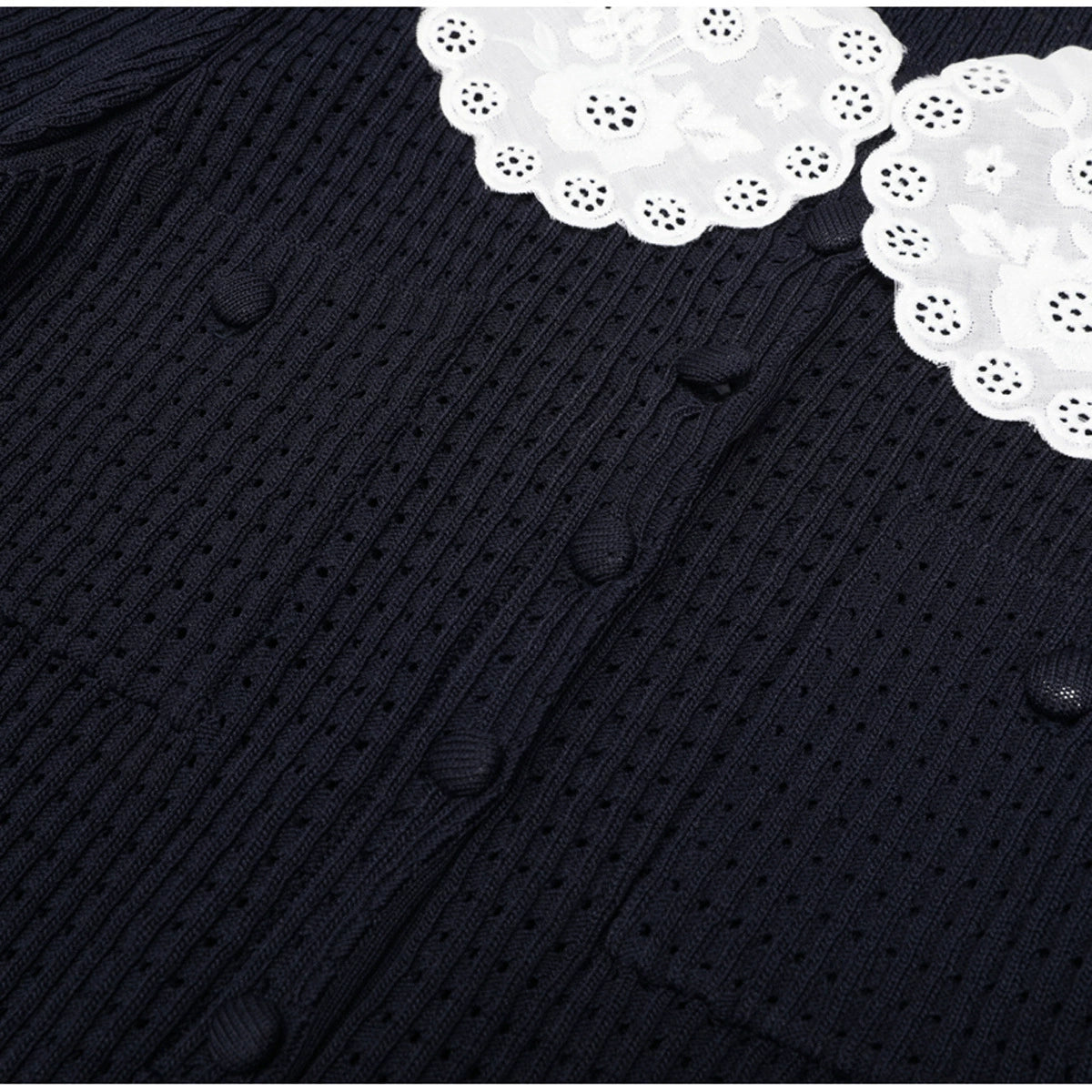 Kay Navy Long Sleeve Knit & Satin Mini Dress with Peter Pan Collar