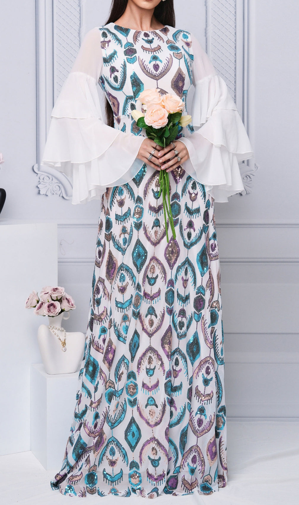 Damalis Long Sleeve Sequin Maxi Dress