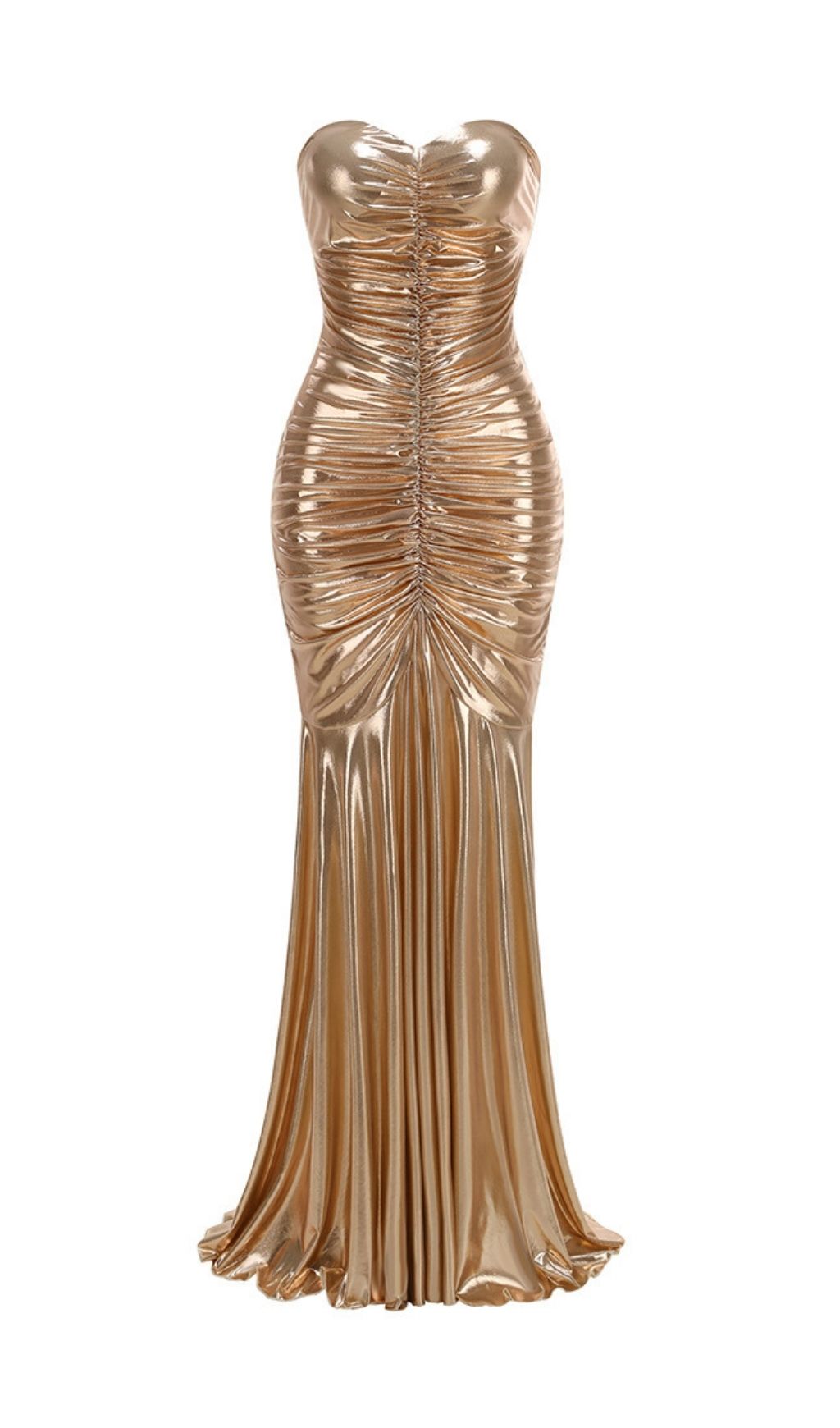 Khadijah Gold Strapless Ruched Maxi Dress - Your Red Carpet Moment Awaits