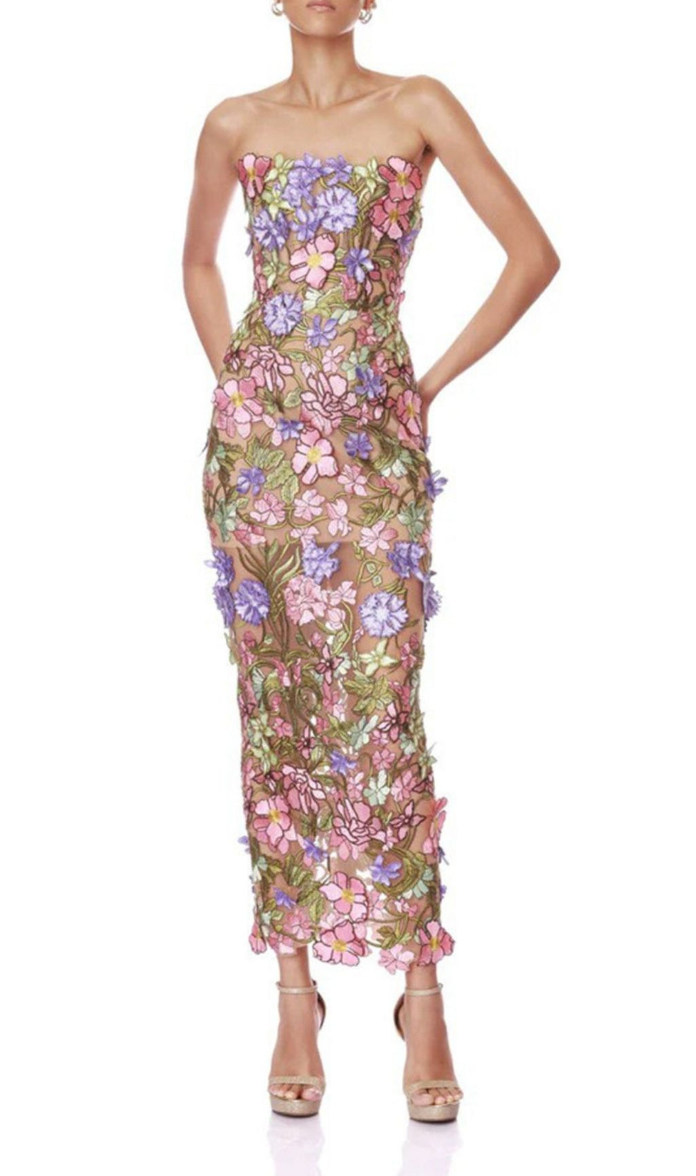 Kasey Enchanted Bloom Strapless Embroidered Maxi Dress