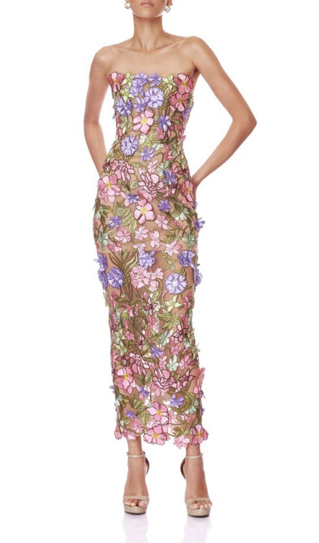 Kasey Enchanted Bloom Strapless Embroidered Maxi Dress