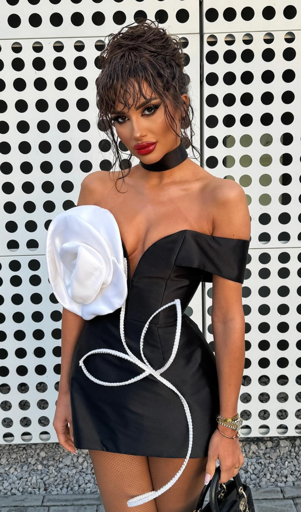 Bibi Black Flower Embellished Mini Dress