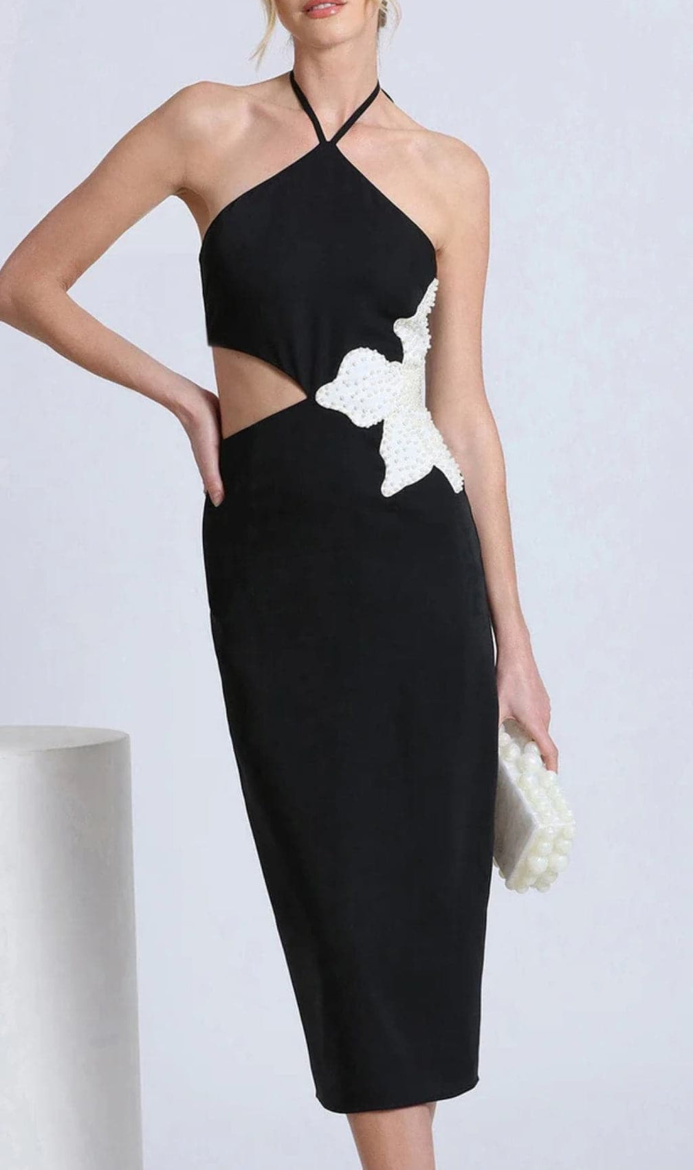 Babette Flower Cotout Bandage Midi Dress
