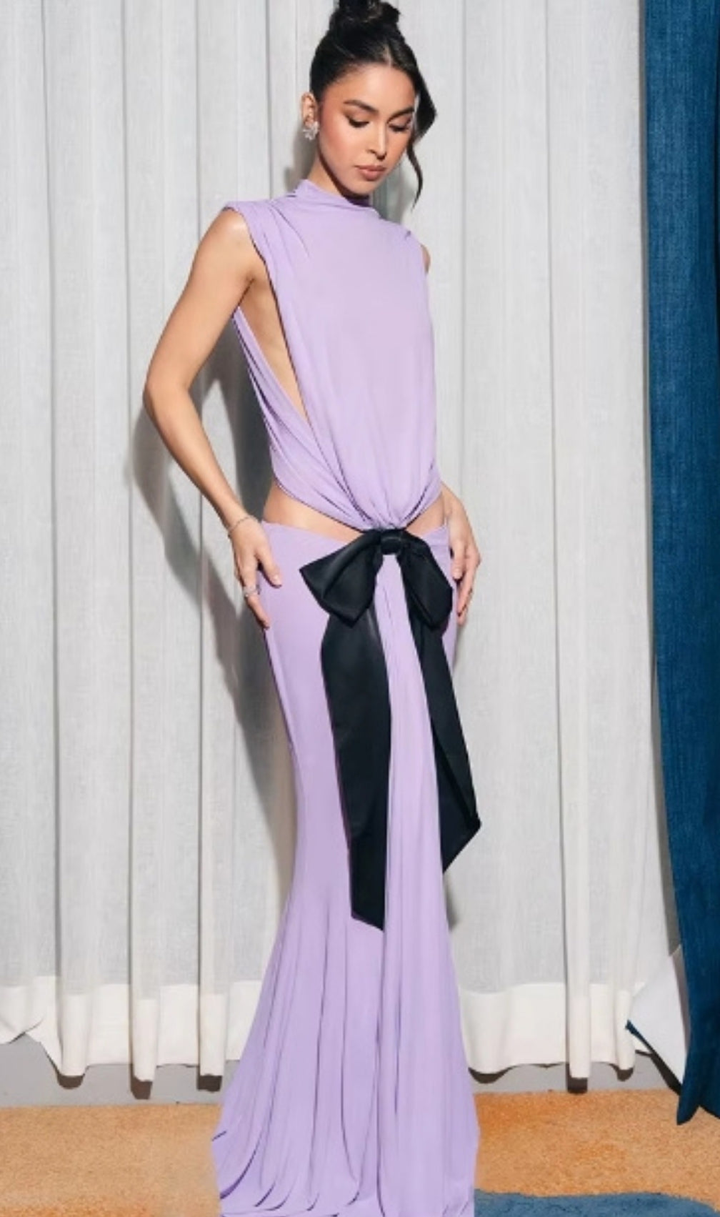 Elisae Purple Bow Cutout Maxi Dress