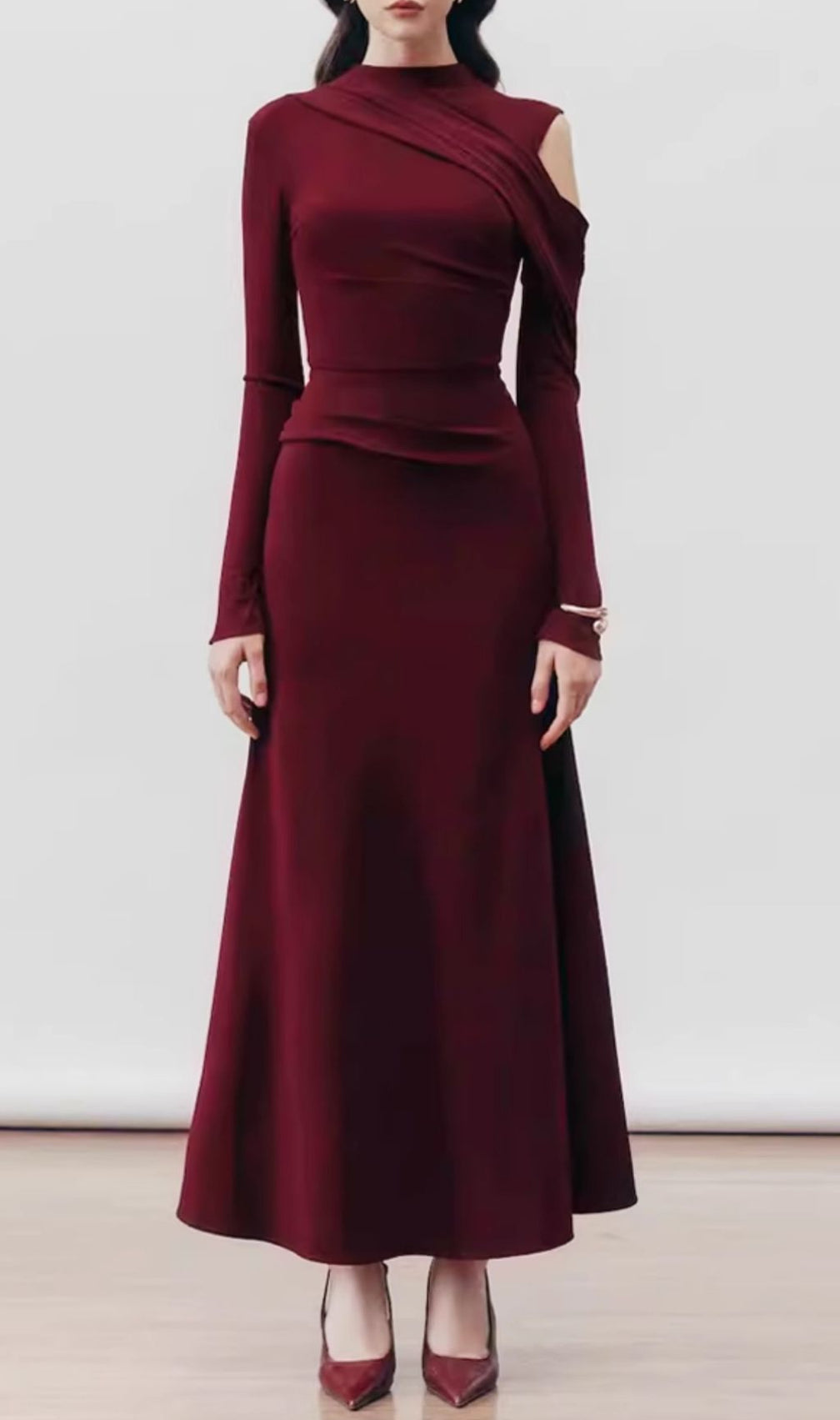 Gaines Wine Long Sleeve Maxi Dress