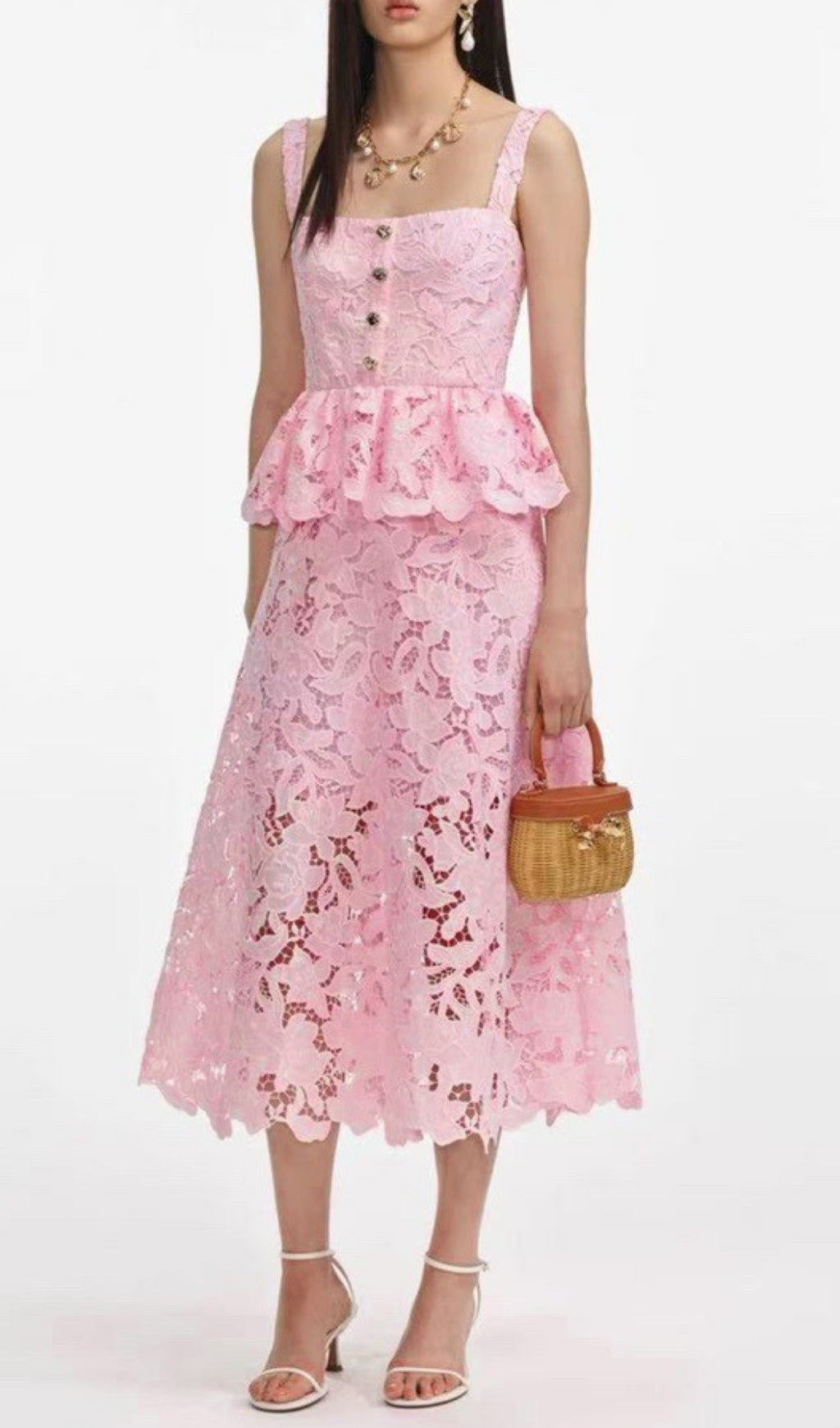 Fumito Flower Embroidery Midi Dress