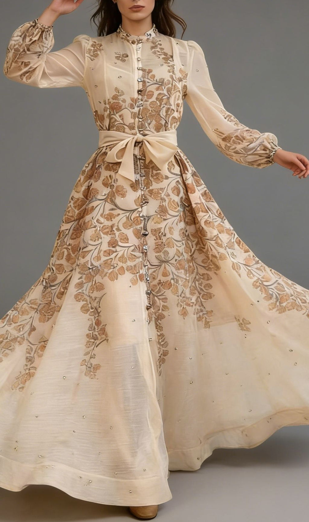 Karishma Romantic Floral Maxi Dress | Elegant Long Sleeve Button-Down