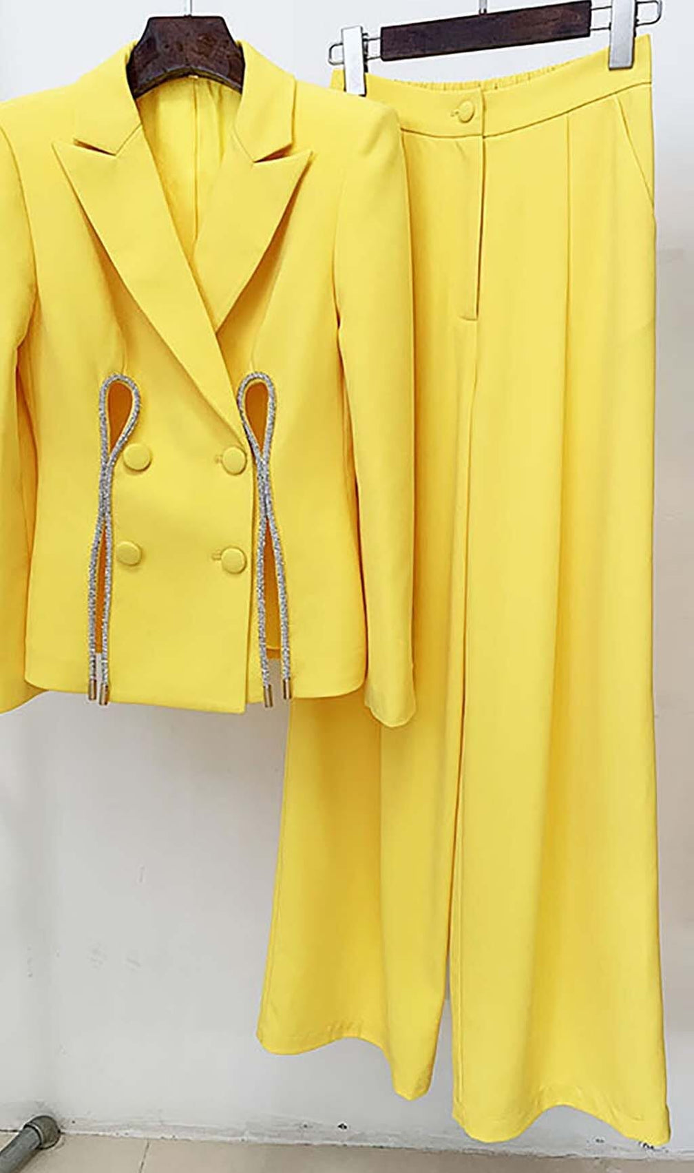 Crystal Trim Cutout Jacket Suit In Yellow