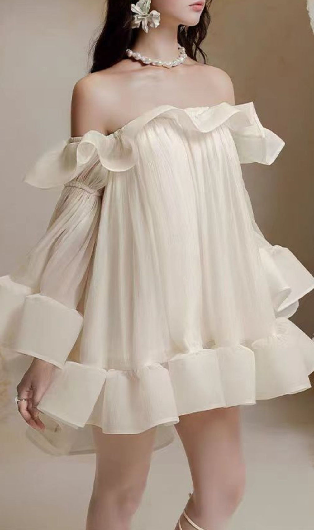 Jolie Ethereal Off-Shoulder Ruffle Mini Dress - Flowy Summer & Party Style