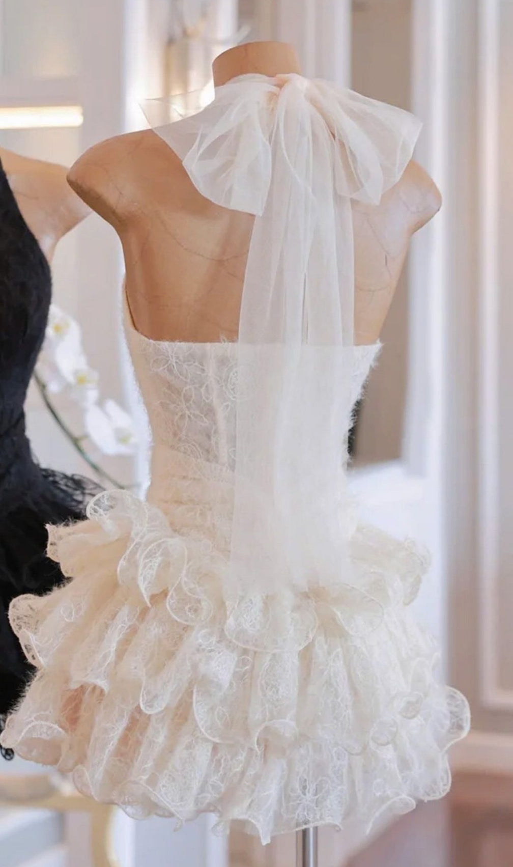 Kamber Halter Lace Mini Dress | Chic Ruffled & Romantic for Special Occasions