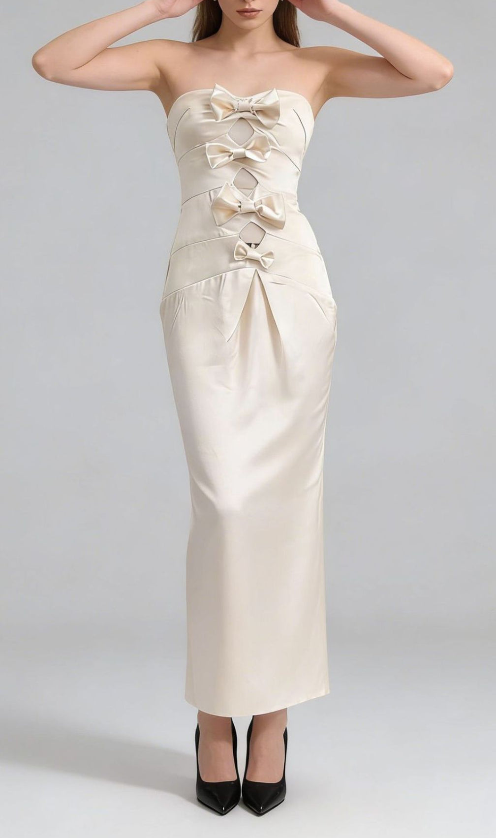 Jenielle Strapless Bow Midi Dress | Elegant Occasion Wear for Women