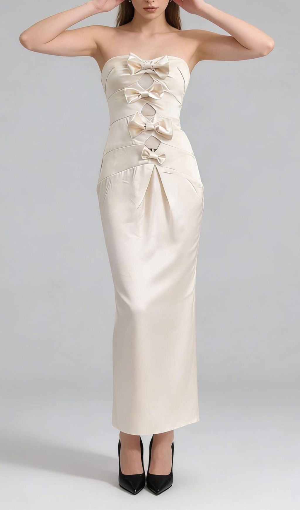 Jenielle Strapless Bow Midi Dress | Elegant Occasion Wear for Women