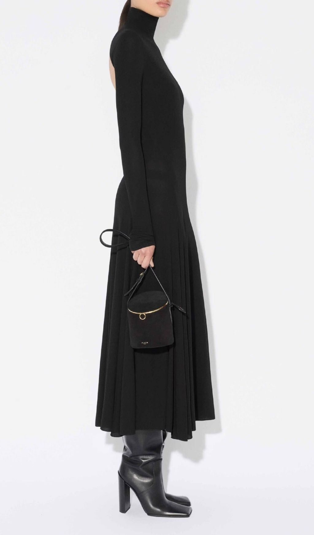 Katina Black Long Sleeve Heart Midi Dress
